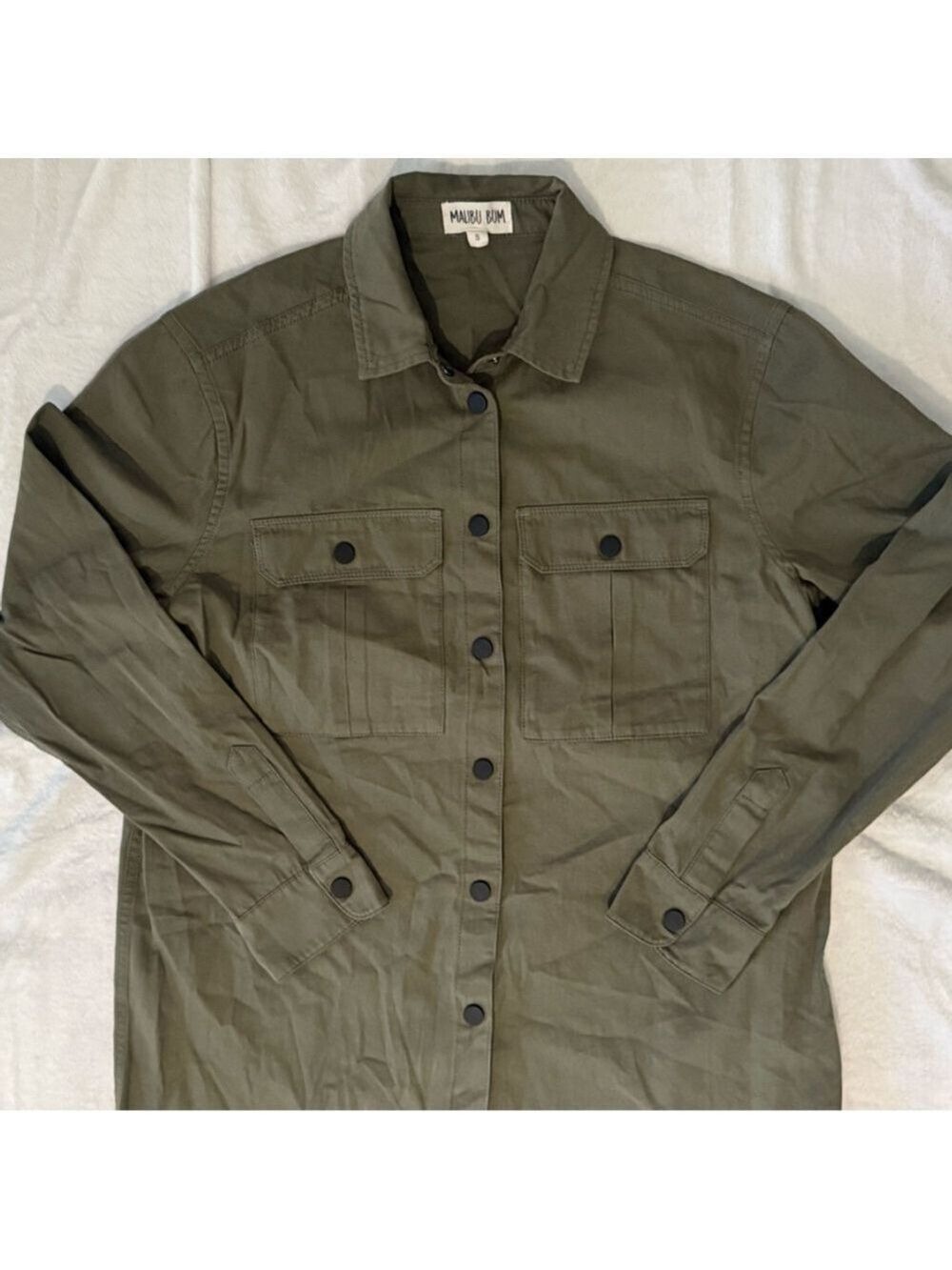 Malibu Bum Army Green Shacket Button-Up Utility Layering Top Small - Picture 12 of 15